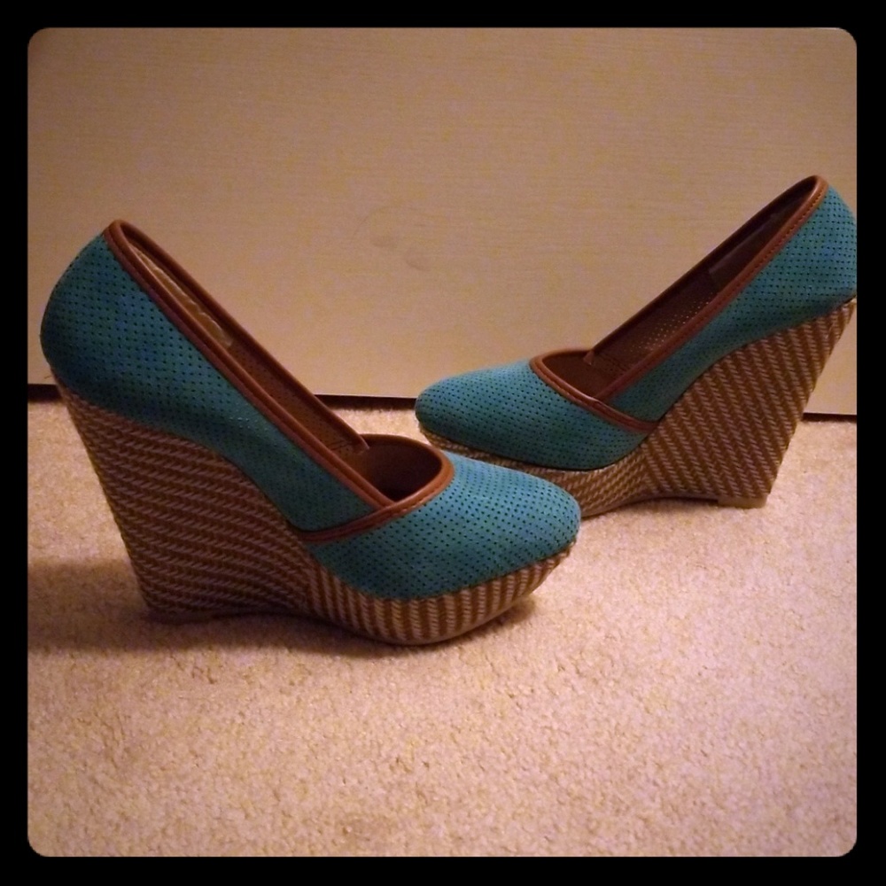 Teal and brown wedges